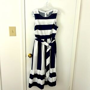 Navy and white midi dress